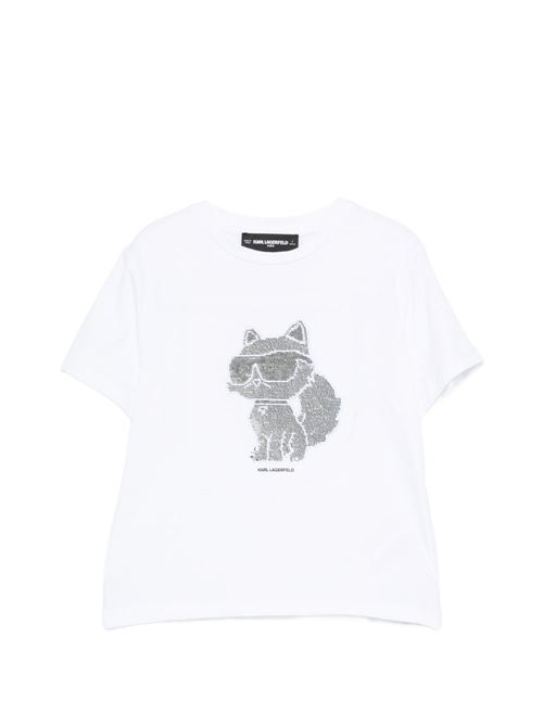 T-shirt bambina Karl Lagerfeld bianca con gatto e paillettes Karl Lagerfeld Kids | Z3115310P